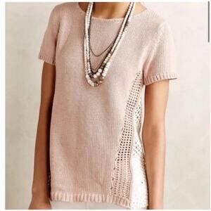 Moth Anthropologie Madeira Womens XS Blush Pink Eyelet Back Sweater Top Coastal